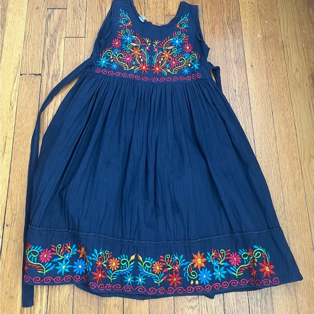 Navy Blue Embroidered Kids Dress 100% cotton
